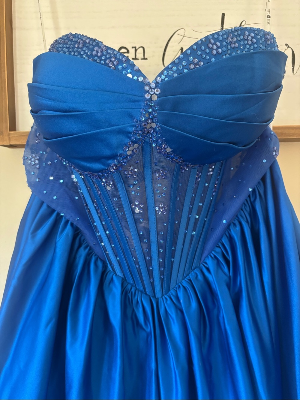 Royal Blue Strapless Prom Dress with Beaded Corset